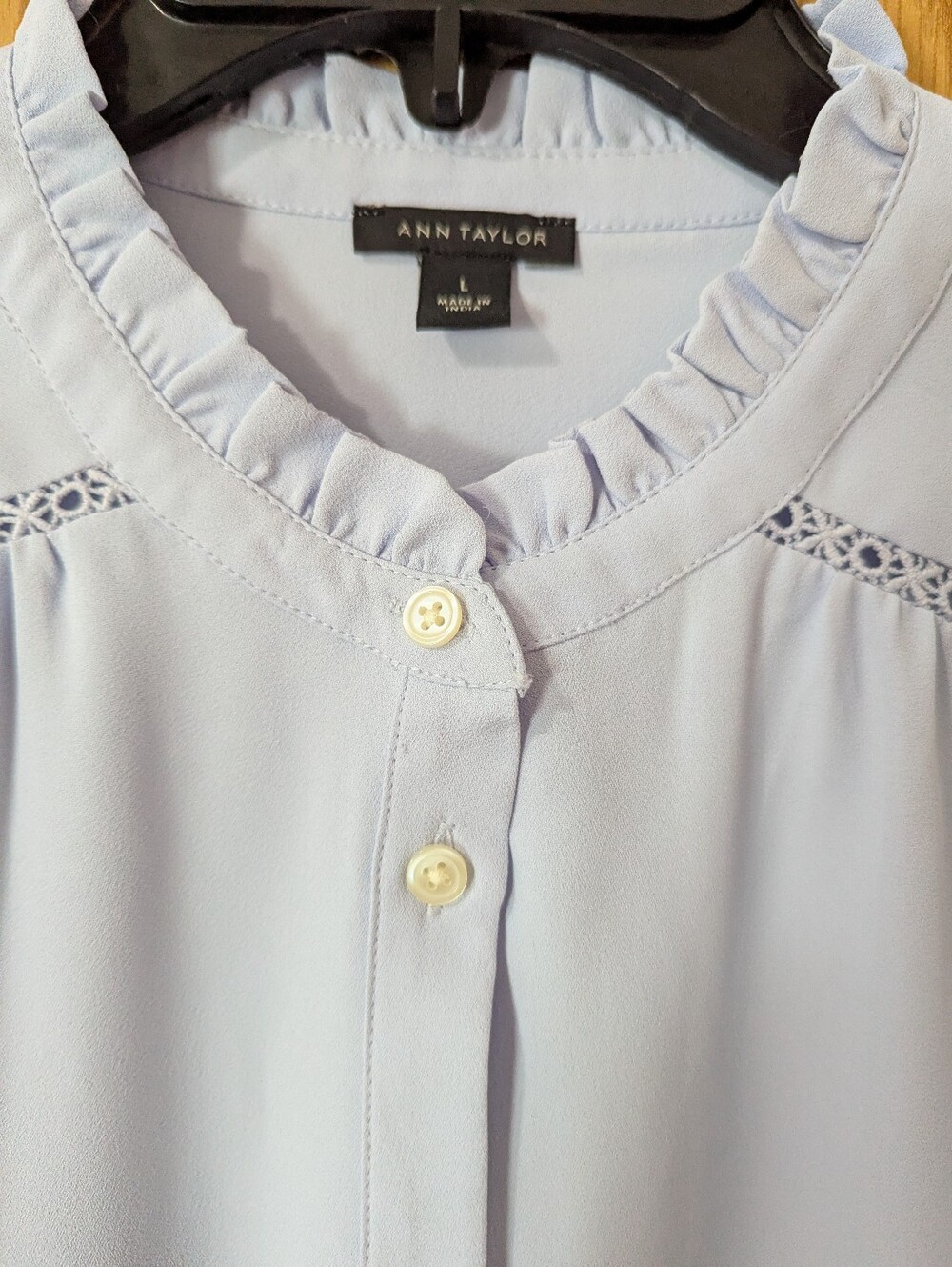 Ann Taylor Pale Purple Ruffled Yoke Button-Down Blouse - Picture 3 of 6